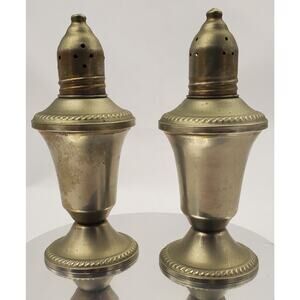 Vtg Mayflower Holloware Silver Nontarnish Salt & Pepper Shaker Set Glass Interio